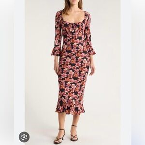 Reformation Kiley Floral Print Bodycon Midi Dress